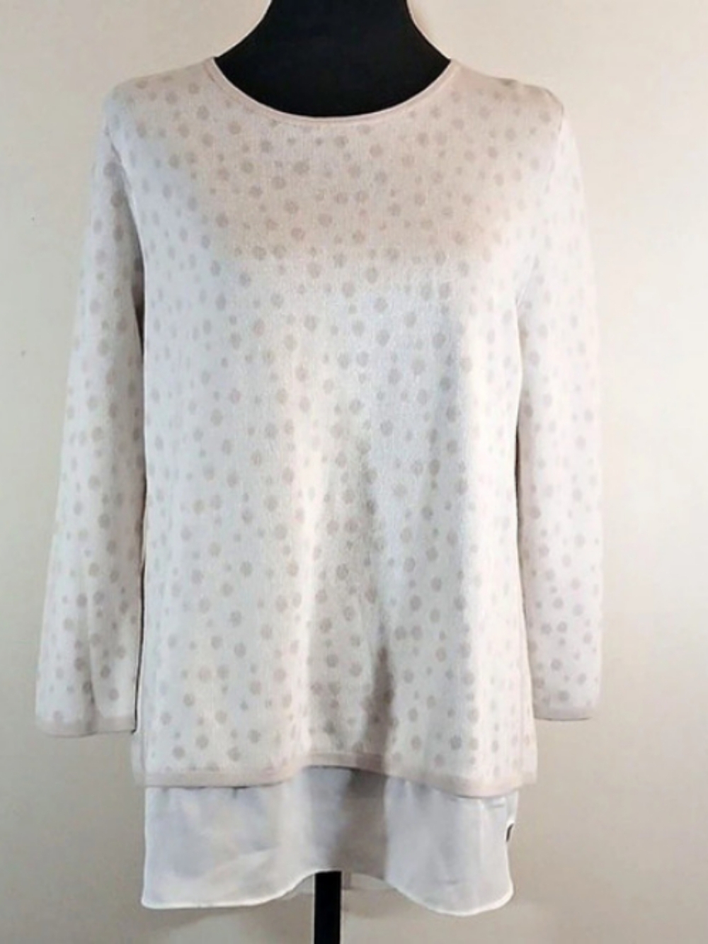 tyler böe Two-Fer Polka Dot Split Back Layered Tunic Sweater Tunic Sweater White